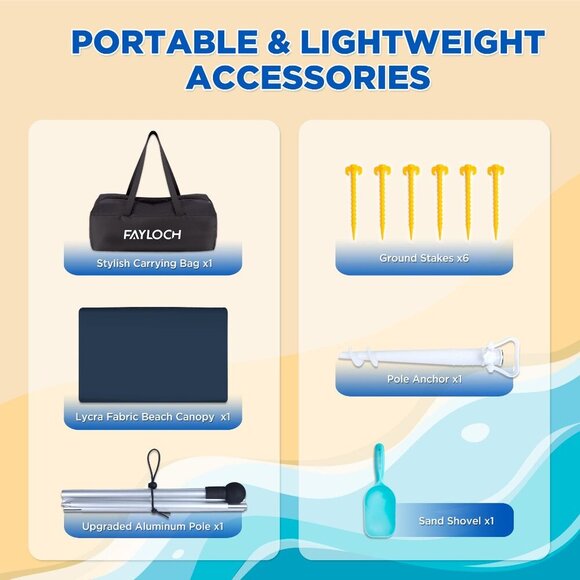 Beach Tent Canopy Sun Shade UPF50+, Easy Pop Up Anti-Wind Sun Shelter - Picture 5 of 8